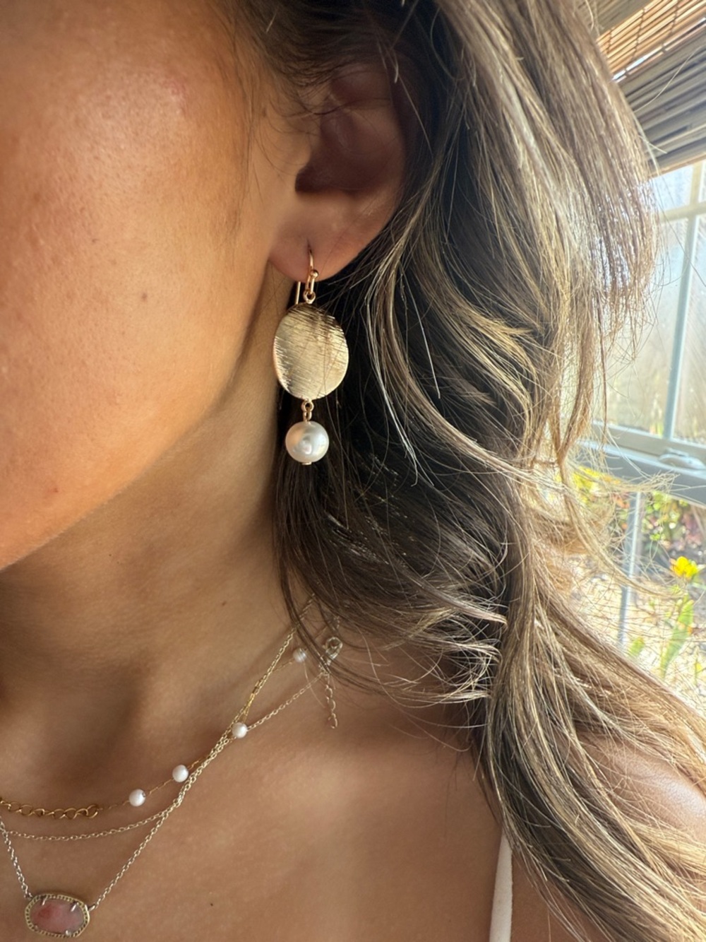 Gold Disc and Pearl Drop Earrings - Women Jewelry - Picture 8 of 12